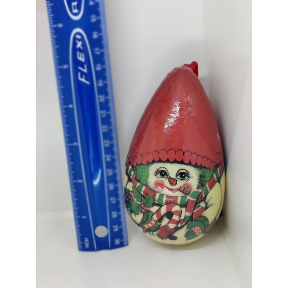 Vintage Snowman Paper Mache Ornament Egg Shaped Old World Decoupage - Picture 7 of 8